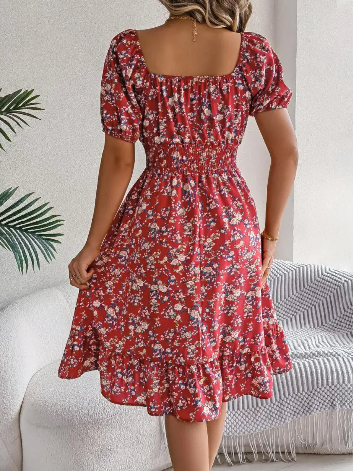 Ruffled Hem Floral Puff Sleeve Dress Dress Luxurious Weddings