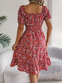 Ruffled Hem Floral Puff Sleeve Dress Dress Luxurious Weddings