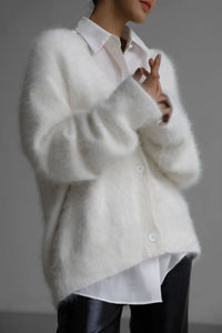 Fuzzy Button Down Long Sleeve Cardigan Sweater Luxurious Weddings