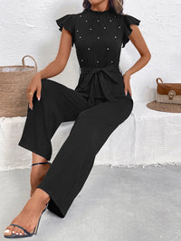 Pearl Detail Ruffled Cap Sleeve Jumpsuit Jumpsuits Luxurious Weddings