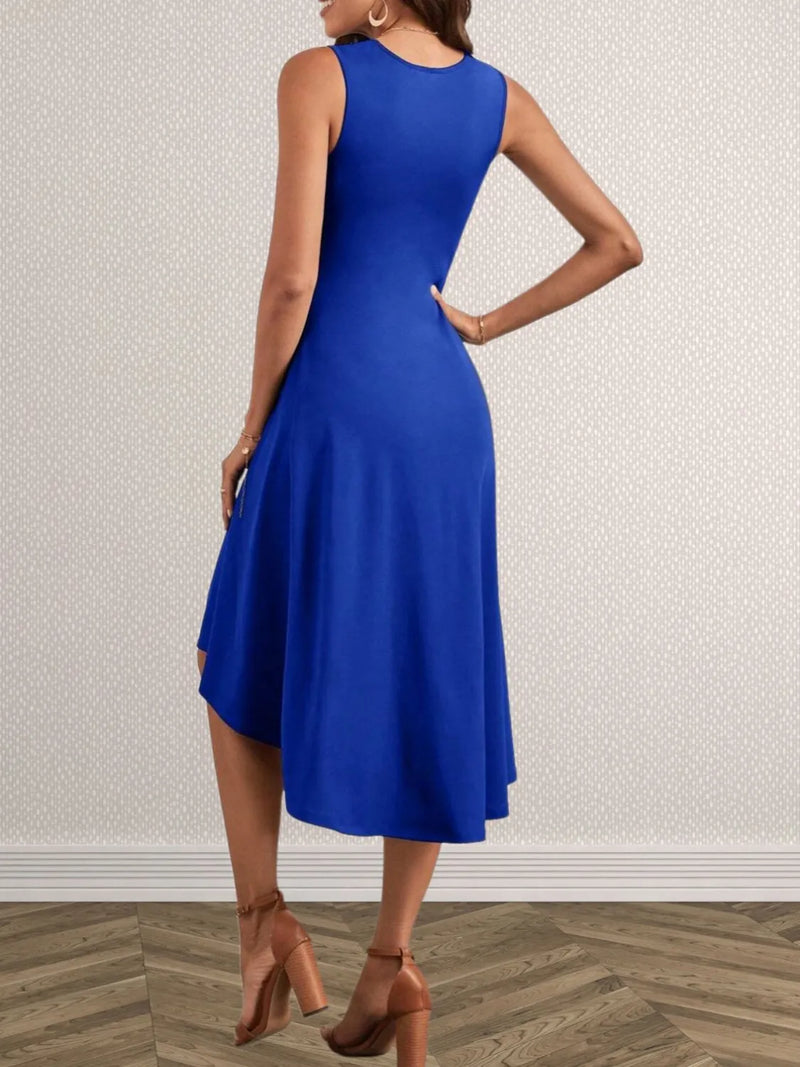 Ruched Round Neck Sleeveless Dress Midi dresses Luxurious Weddings