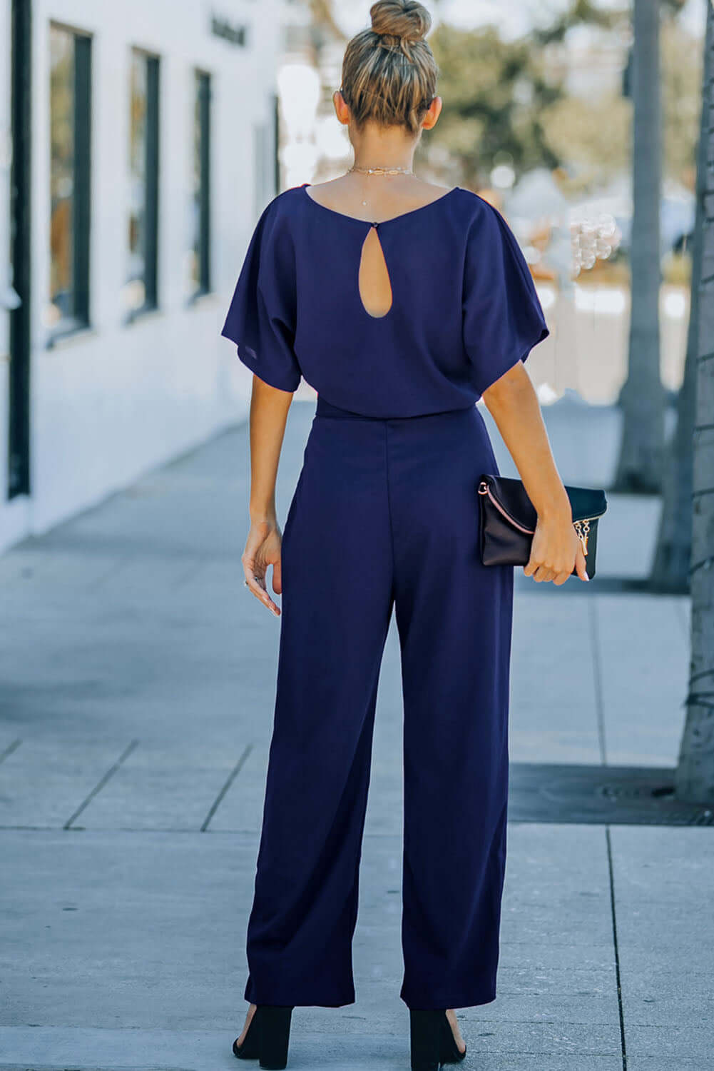 Blue Belted Wide Leg Jumpsuit Bottoms/Jumpsuits & Rompers Luxurious Weddings