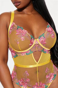 Love In Bloom Embroidered Teddy - Yellow