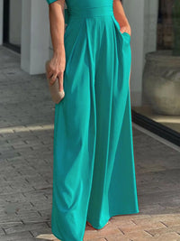 Full Size Cutout V-Neck Puff Sleeve Jumpsuit Plus Size Jumpsuits Luxurious Weddings