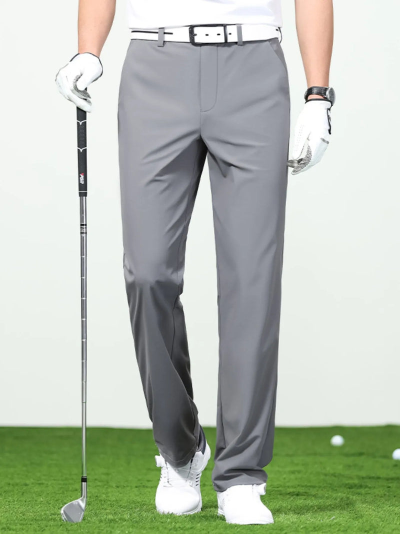 Men's loose fit pants in gray, made from breathable material, perfect for golf and casual wear.