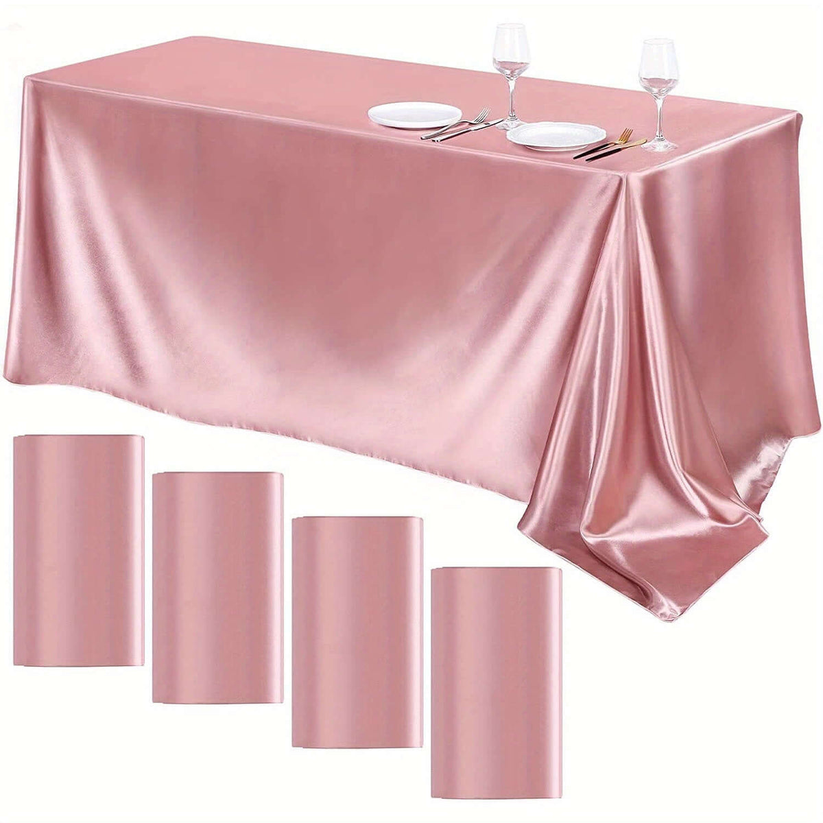 Elegant Golden Satin Tablecloth Overlay - 102 x 58\" Tablecloth Luxurious Weddings