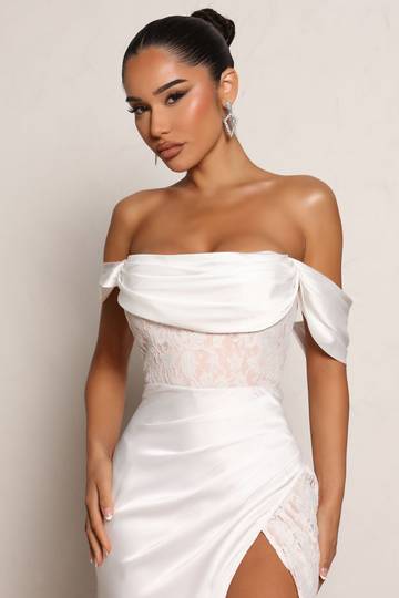 Down The Aisle Satin Maxi Wedding Dress - White Dresses Luxurious Weddings