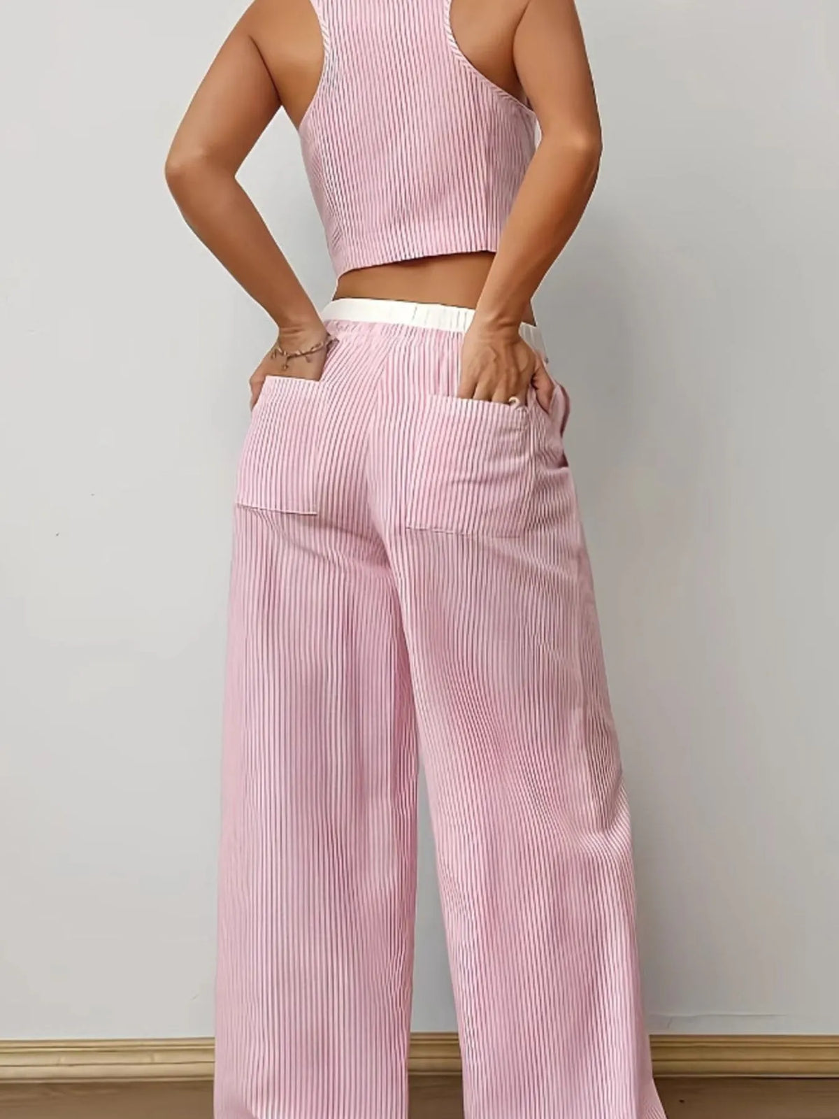 Striped Vest Top and Wide Leg Pants Two-Piece Set Coords Luxurious Weddings