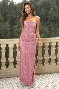 Sequin Backless Split Maxi Dress Ball Gown Luxurious Weddings