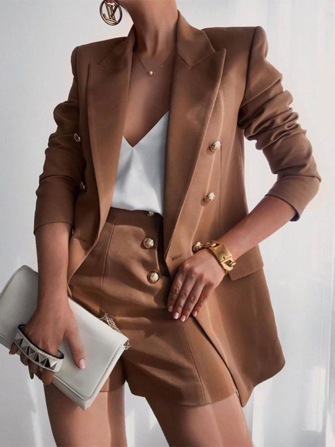 Lapel Collar Long Sleeve Blazer and Shorts Set womens suits Luxurious Weddings