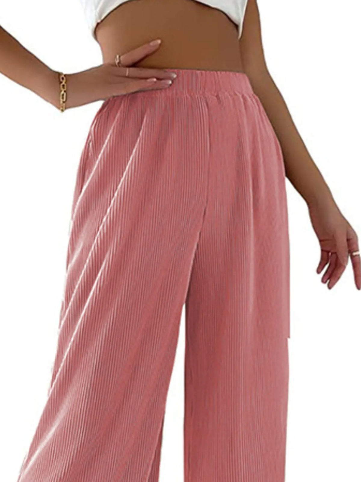 Full Size Elastic Waist Wide Leg Pants Plus Size Pants Luxurious Weddings