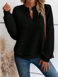 Notched Long Sleeve Sweatshirt sweatshirt Luxurious Weddings