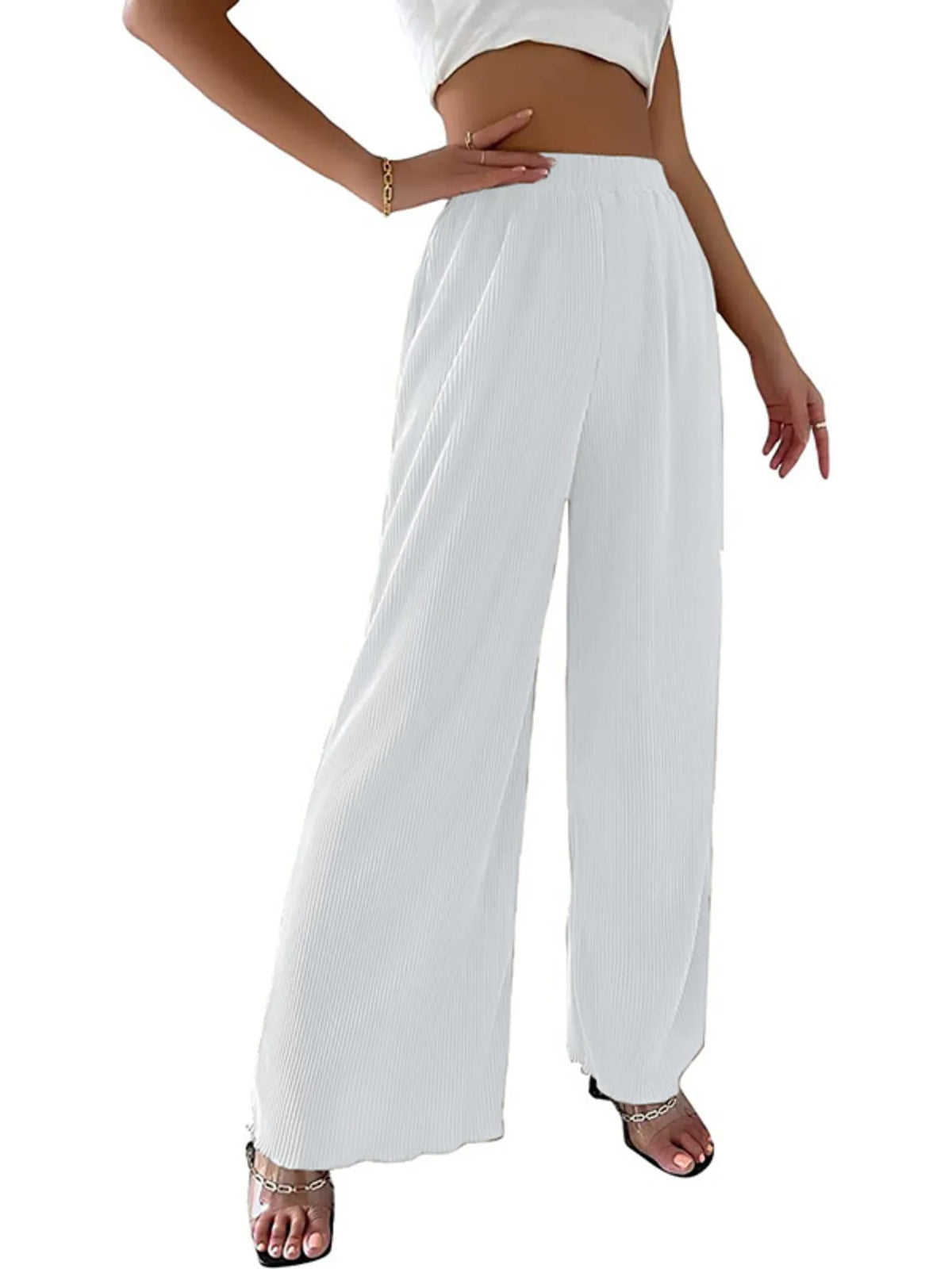 Full Size Elastic Waist Wide Leg Pants Plus Size Pants Luxurious Weddings