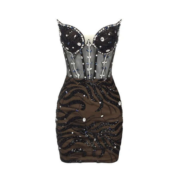 Black Mini Strapless Dress Crystal Design Vestido High Quality Mini Dress Luxurious Weddings