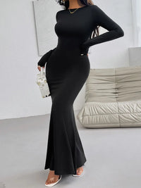 Devine Backless Round Neck Long Sleeve Maxi Dress wedding dress Luxurious Weddings