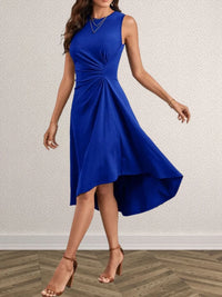 Ruched Round Neck Sleeveless Dress Midi dresses Luxurious Weddings