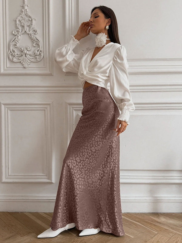 European hip-wrapped jacquard leopard print long skirt Luxurious Weddings