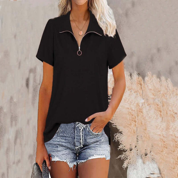 Women's top lapel loose threaded short sleeved shirt Women's Shirt Luxurious Weddings