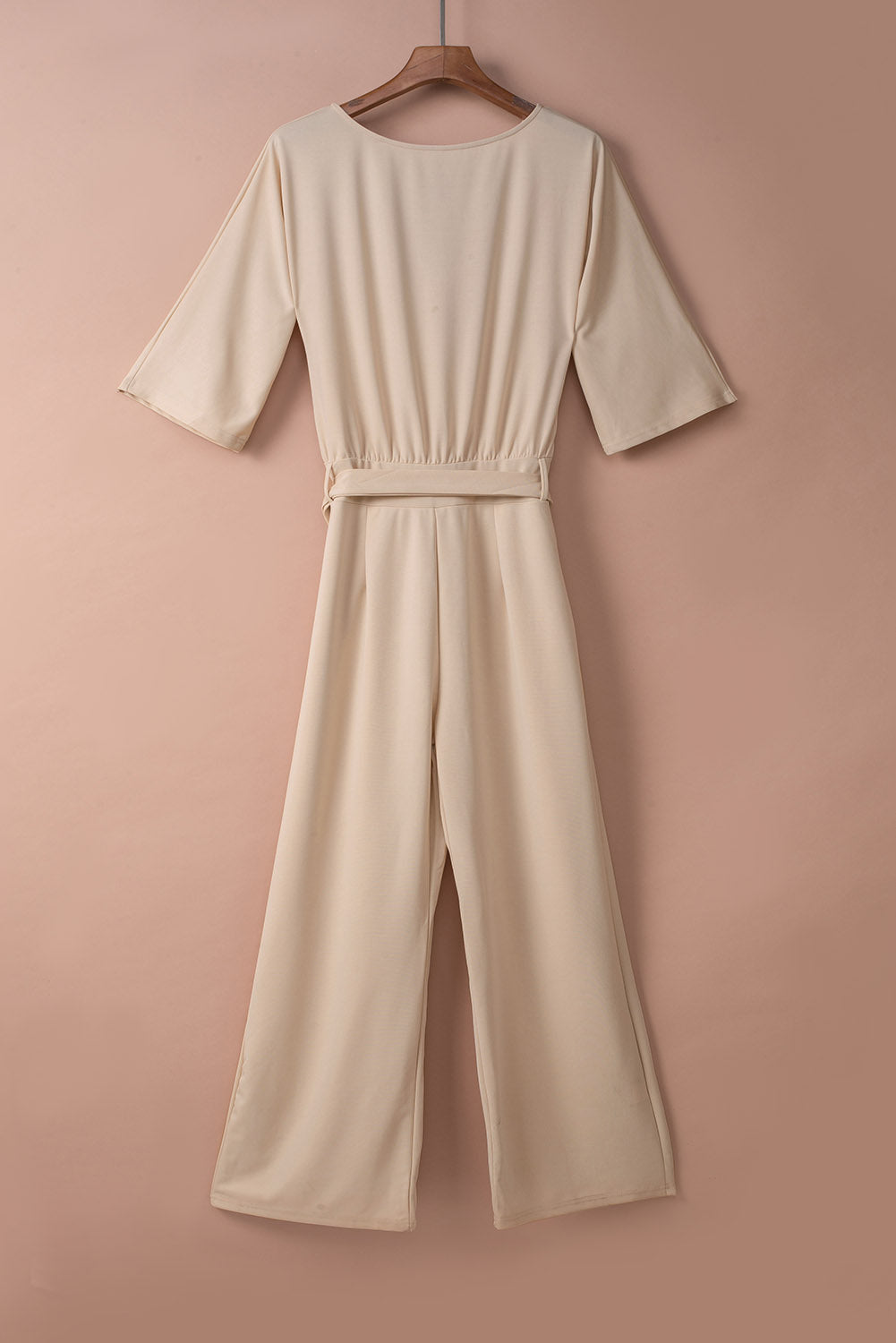 Apricot Bracelet Sleeve Waist Tie Wide Leg Jumpsuit Luxurious Weddings