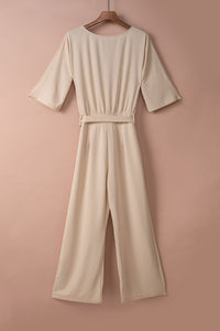 Apricot Bracelet Sleeve Waist Tie Wide Leg Jumpsuit Bottoms/Jumpsuits & Rompers Luxurious Weddings