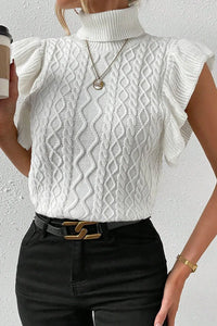 Cable-Knit Turtleneck Cap Sleeve Sweater Sweater Luxurious Weddings