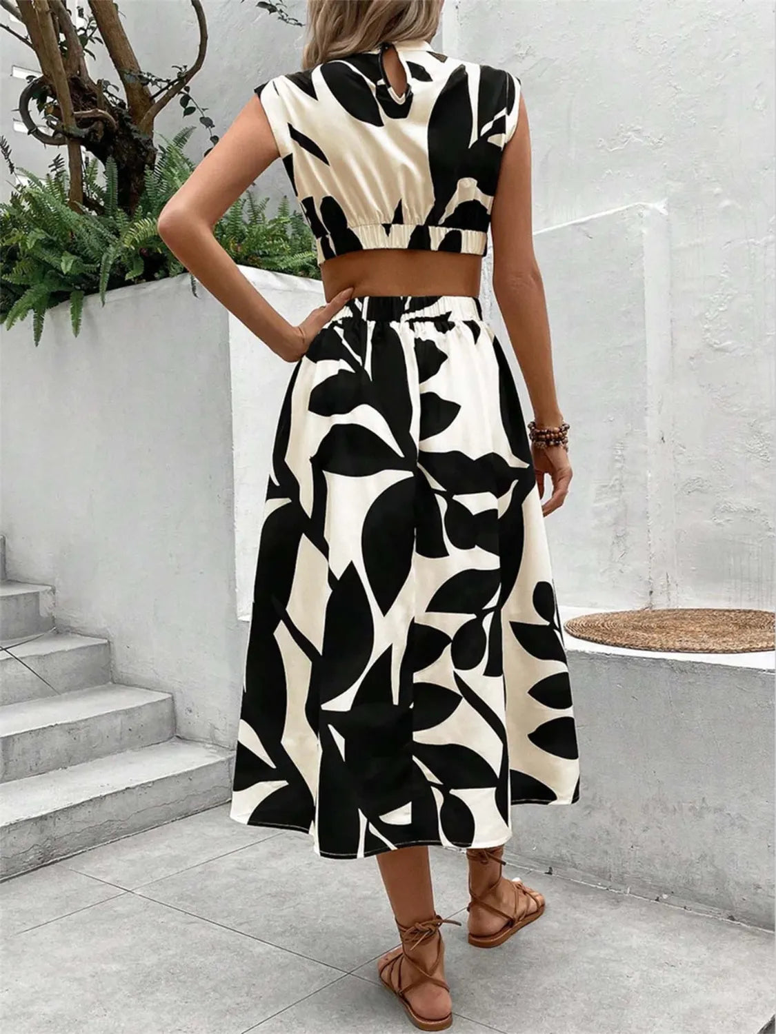 Cutout Printed Cap Sleeve Midi Dress Summer Dress Luxurious Weddings