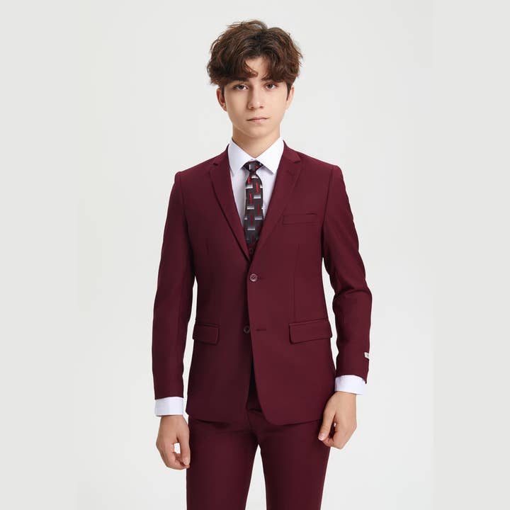 Stacy Adams Boys Suit 5-Piece Set | Burgandy Suits Luxurious Weddings