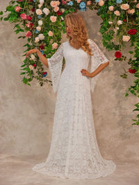 Lace V-Neck Floor length Dress wedding dress Luxurious Weddings