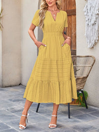Tiered Notched Short Sleeve Dress summer dress Luxurious Weddings