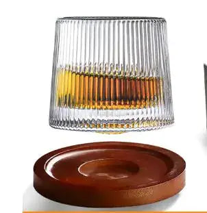 Rotating Whiskey Glass with Wooden Base Luxurious Weddings