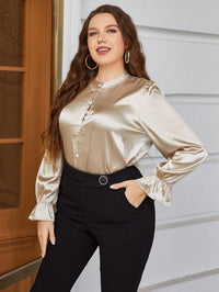 Plus Size Flounce Sleeve Band Collar Shirt Plus size shirt Luxurious Weddings