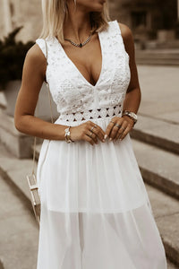Slit Lace Detail V-Neck Dress wedding dress Luxurious Weddings