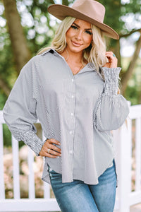 Smocked Cuffed Striped Boyfriend Shirt with Pocket Tops/Blouses & Shirts Luxurious Weddings