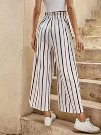 Tied Striped Wide Leg Pants Pants Luxurious Weddings