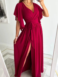 Flutter Sleeve Surplice Tie Waist Dress Bridesmaid Dresses Luxurious Weddings