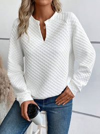 Notched Long Sleeve Sweatshirt sweatshirt Luxurious Weddings