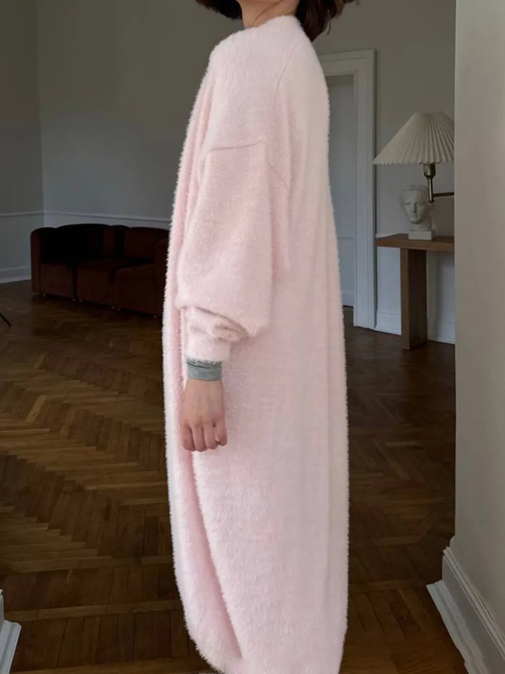 Fuzzy Open Front Solid Color Cardigan Cardigans Luxurious Weddings