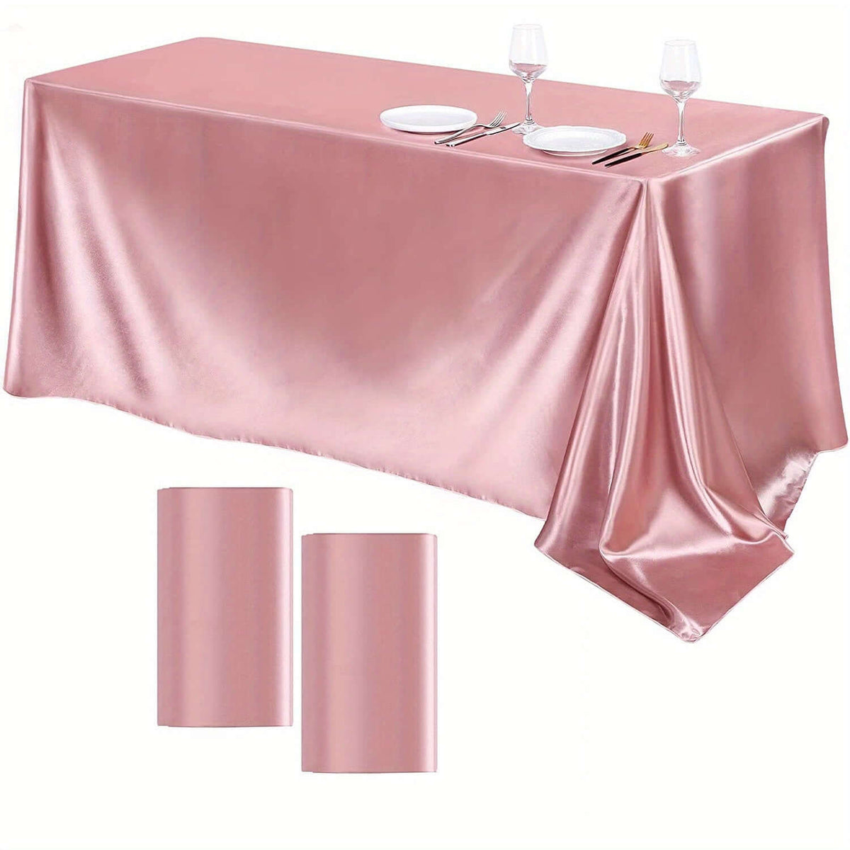 Elegant Golden Satin Tablecloth Overlay - 102 x 58\" Tablecloth Luxurious Weddings