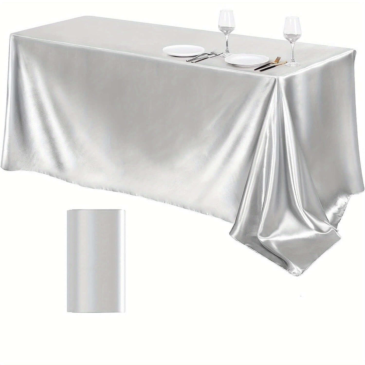 Elegant Golden Satin Tablecloth Overlay - 102 x 58\" Tablecloth Luxurious Weddings