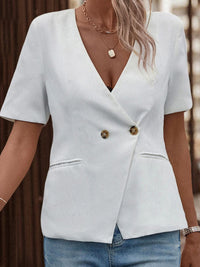 Shiny Two-Button Short Sleeve Pocket Blazer Blazer Luxurious Weddings