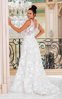 A Line Long 3D Lace Floral Wedding Dress A-line Gown Luxurious Weddings
