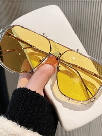 Stylish oversized UV protection sunglasses with yellow lenses, perfect for luxurious weddings and formal wear.
