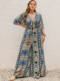 Plus Size Printed Half Sleeve Wide Leg Jumpsuit Plus size jumpsuit Luxurious Weddings