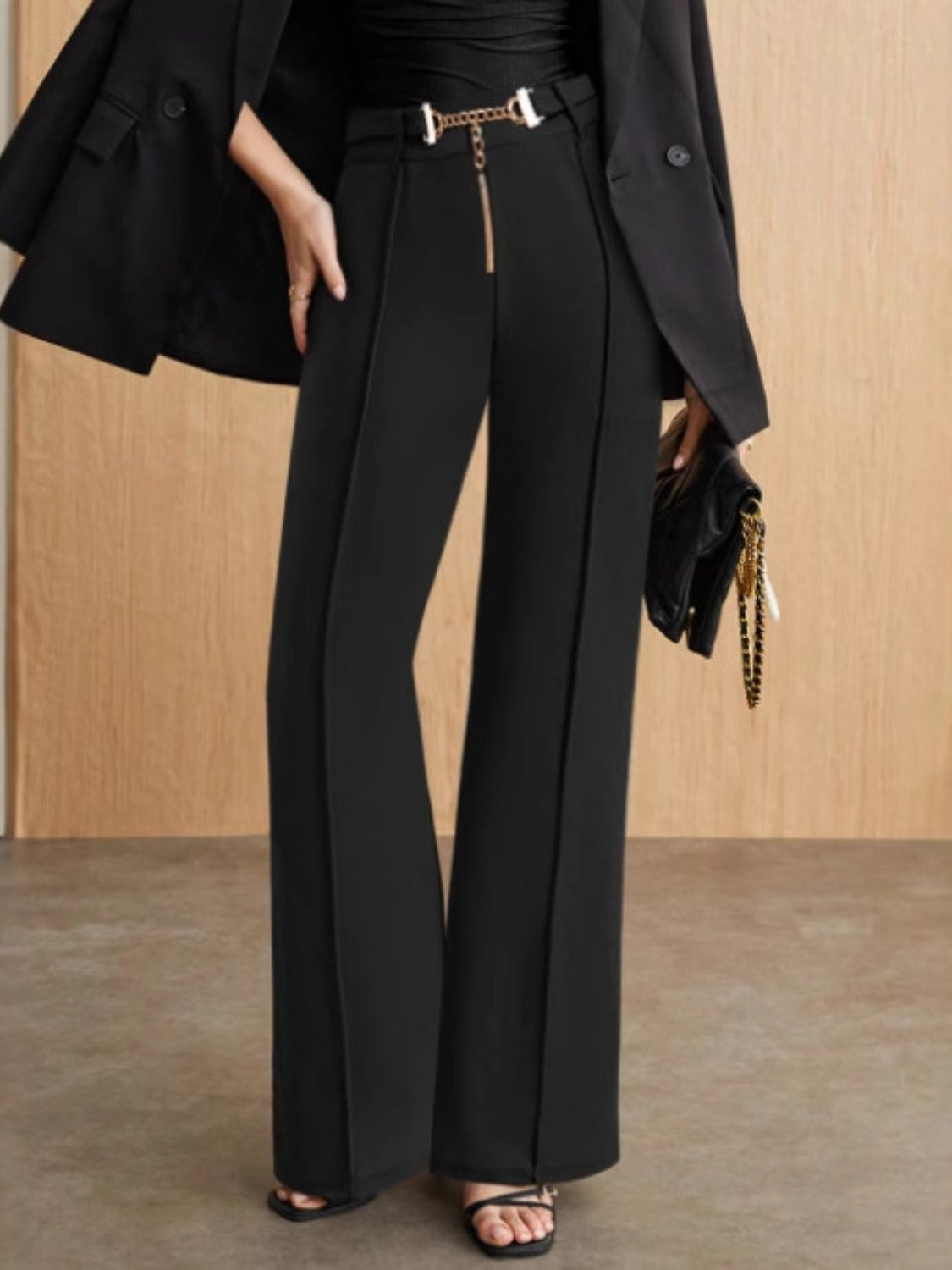 Chain Detail High Waist Pants Pants Luxurious Weddings