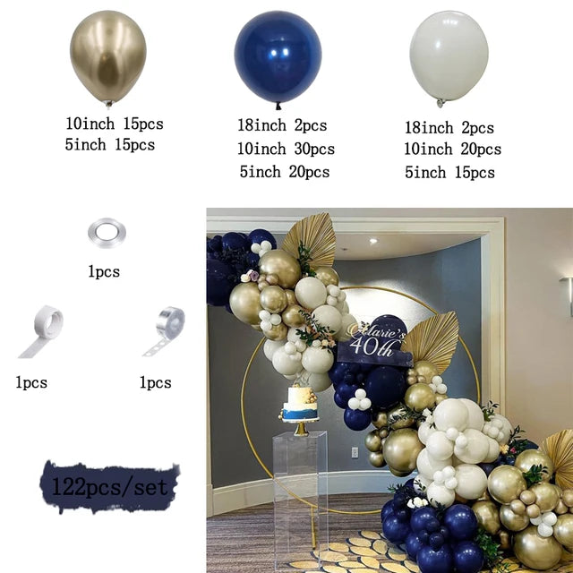 122pcs Dark Blue Gold Balloon Arch Garland Set Birthday Anniversary Party Latex Balloons Decor Balloon Garlands