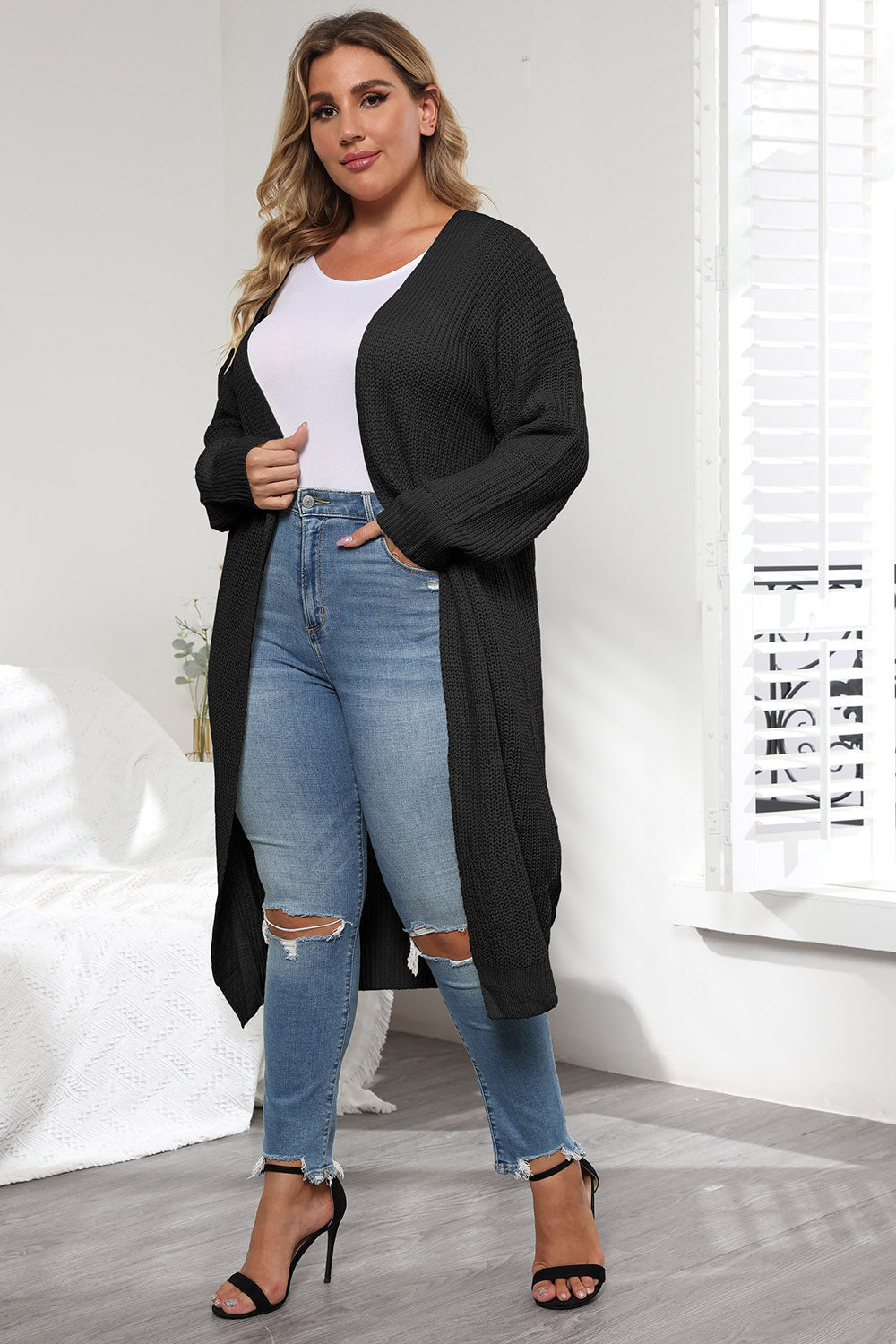 Plus Size Open Front Long Sleeve Cardigan Plus size cardigan Luxurious Weddings