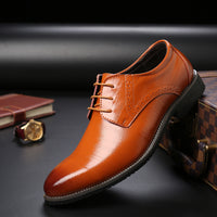 Stylish orange formal lace-up leather shoes for men, perfect for weddings and daily use with a sleek design and comfortable fit.