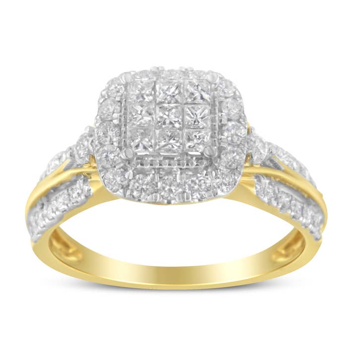 10K Yellow Gold 1.0 Cttw Diamond Cluster Engagement Ring Jewellery Luxurious Weddings