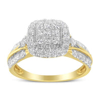 10K Yellow Gold 1.0 Cttw Diamond Cluster Engagement Ring