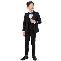 Black Stacy Adams Boys Tuxedo, Slim-Fit 5pc w/ Tuxedo Shirt suit Luxurious Weddings